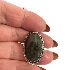 Natural bloodstone, oval, silver plated gemstone rang stamp 925 adjustable